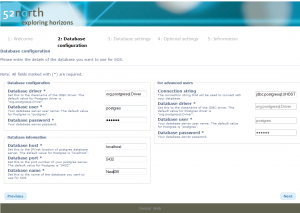Installer database configuration screen