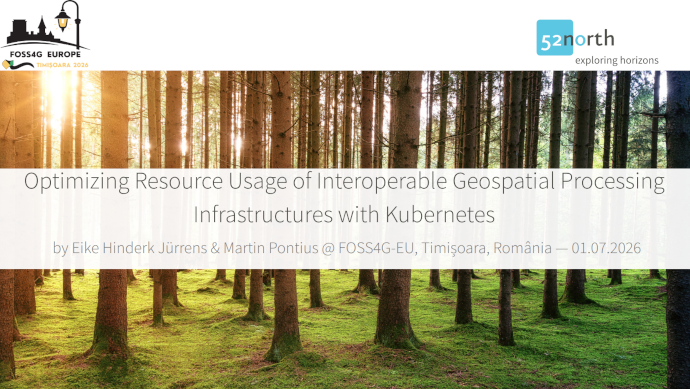 Start slide of talk "Optimizing Resource Usage of Interoperable Geospatial Processing Infrastructures with Kubernetes"