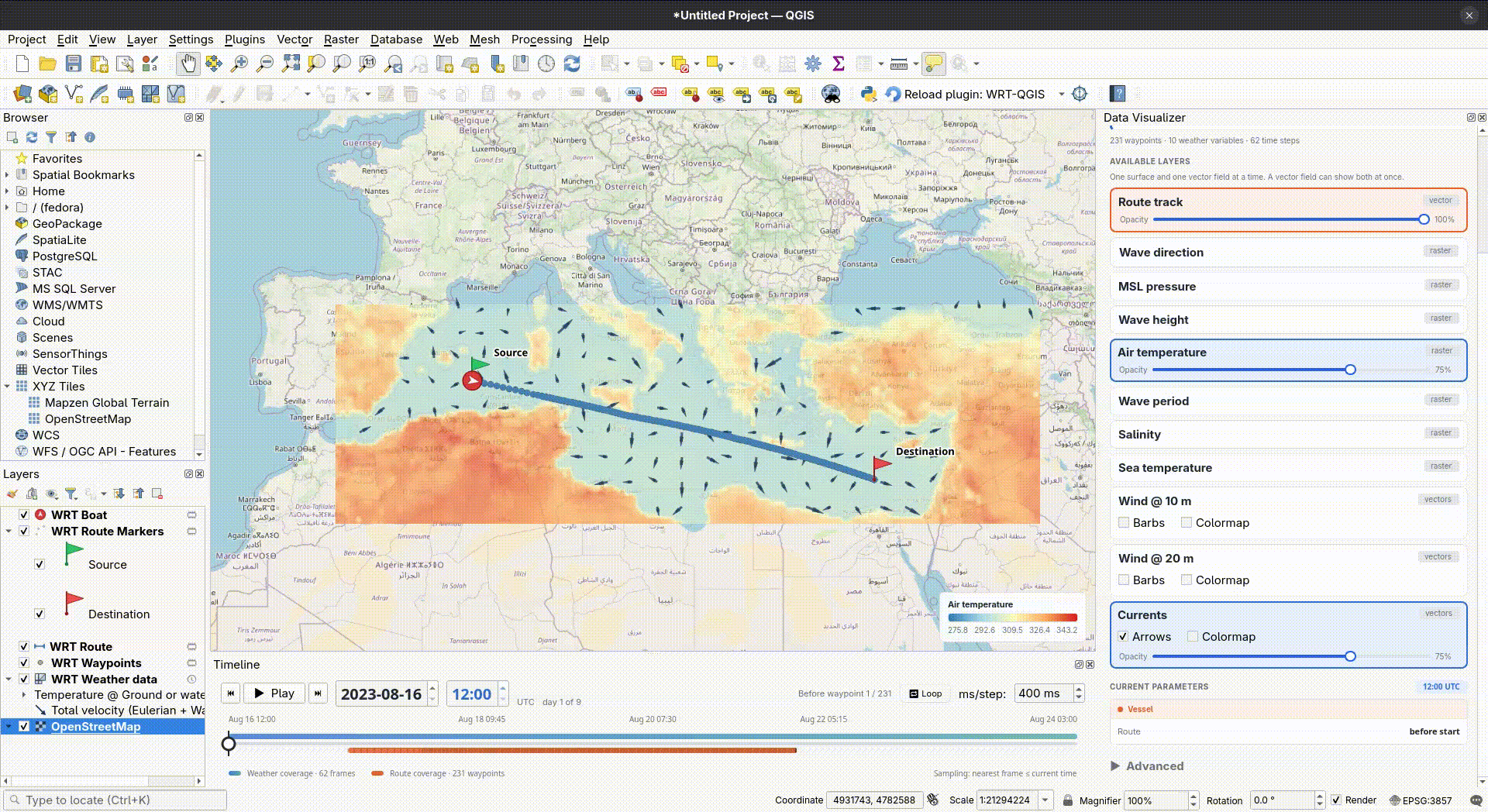 Generated route with weather dataset in WRT